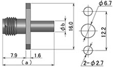 製図：2穴フランジ付ジャック(圧着タイプ)1.5D／RG-174・他／RG-223・他用