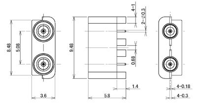 製図：2連 EMT レセプタクル P=5.08mm