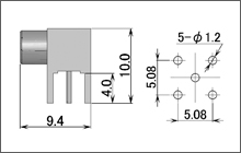 製図：L形レセプタクル(基板用)75Ω