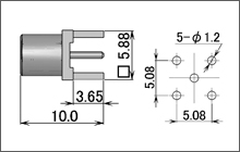 製図：ストレートレセプタクル(基板用)75Ω