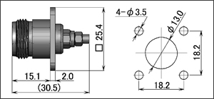 製図：4穴フランジ付ジャック(はんだ･締め込みタイプ)