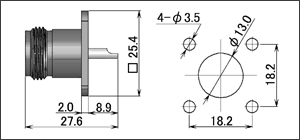 製図：4穴フランジ付レセプタクル75Ω