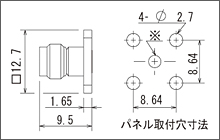 製図：4穴フランジ付パネルレセプタクル