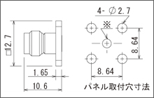 製図：4穴フランジ付パネルレセプタクル