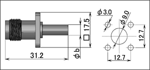 製図：4穴フランジ付ジャック(圧着タイプ)